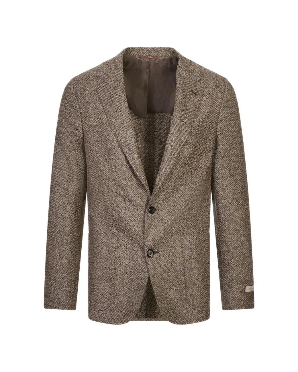 Canali Brown Textured-Finish Single-Breasted Blazer for men