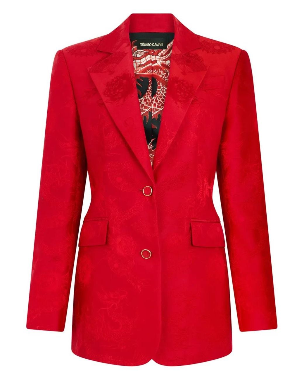 Roberto Cavalli Red Dragon-Pattern Button-Fastening Blazer