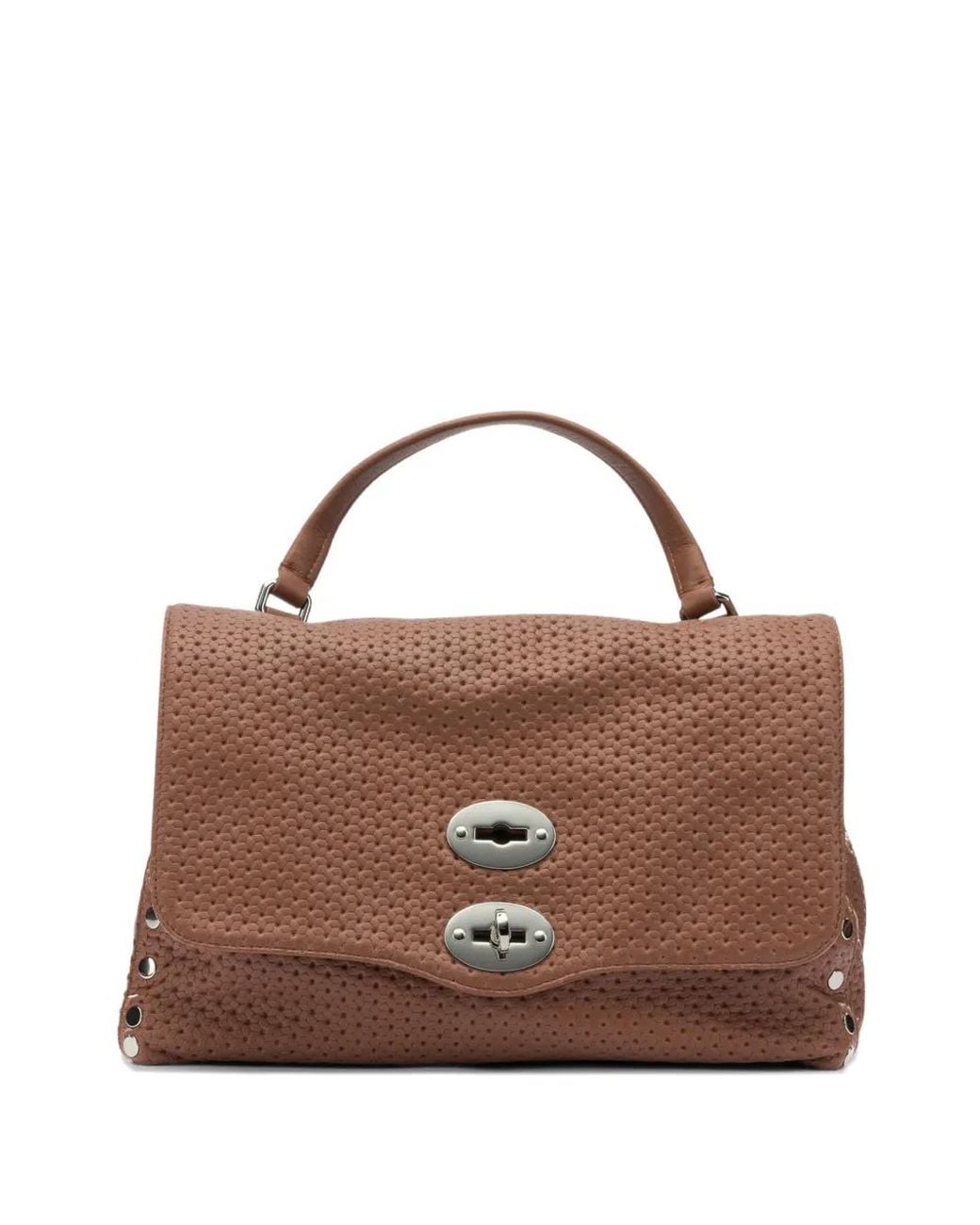 Zanellato Brown Postina Perforated Stud-Embellished Tote Bag