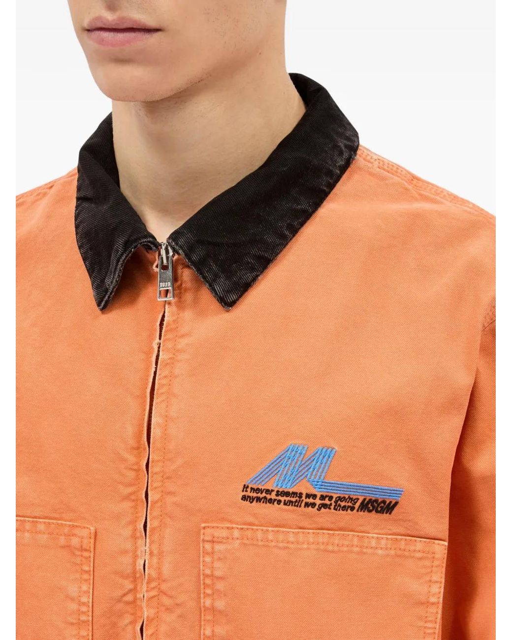 MSGM Orange Collar Denim Jacket for men
