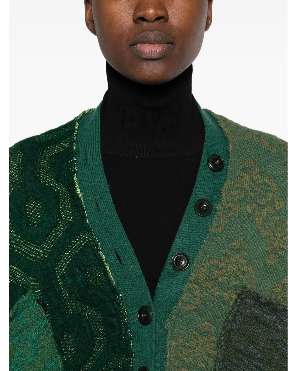 ESSENSI Green Iris Patchwork V-Neck Cardigan