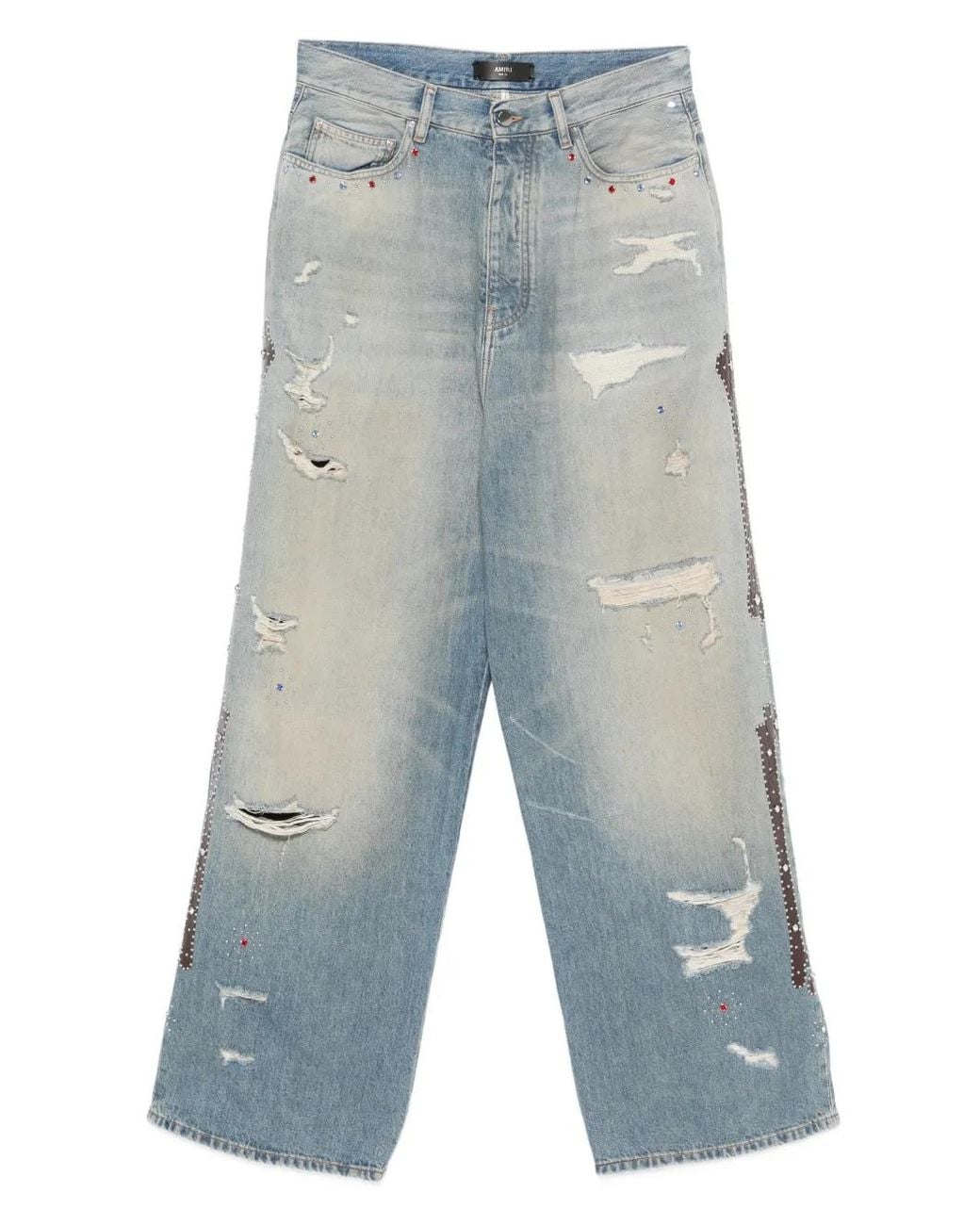 Amiri Blue Bones Studded Baggy Jeans for men