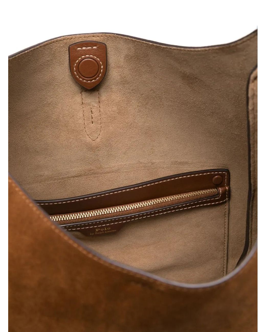 Polo Ralph Lauren Brown Large Polo Id Suede Shoulder Bag