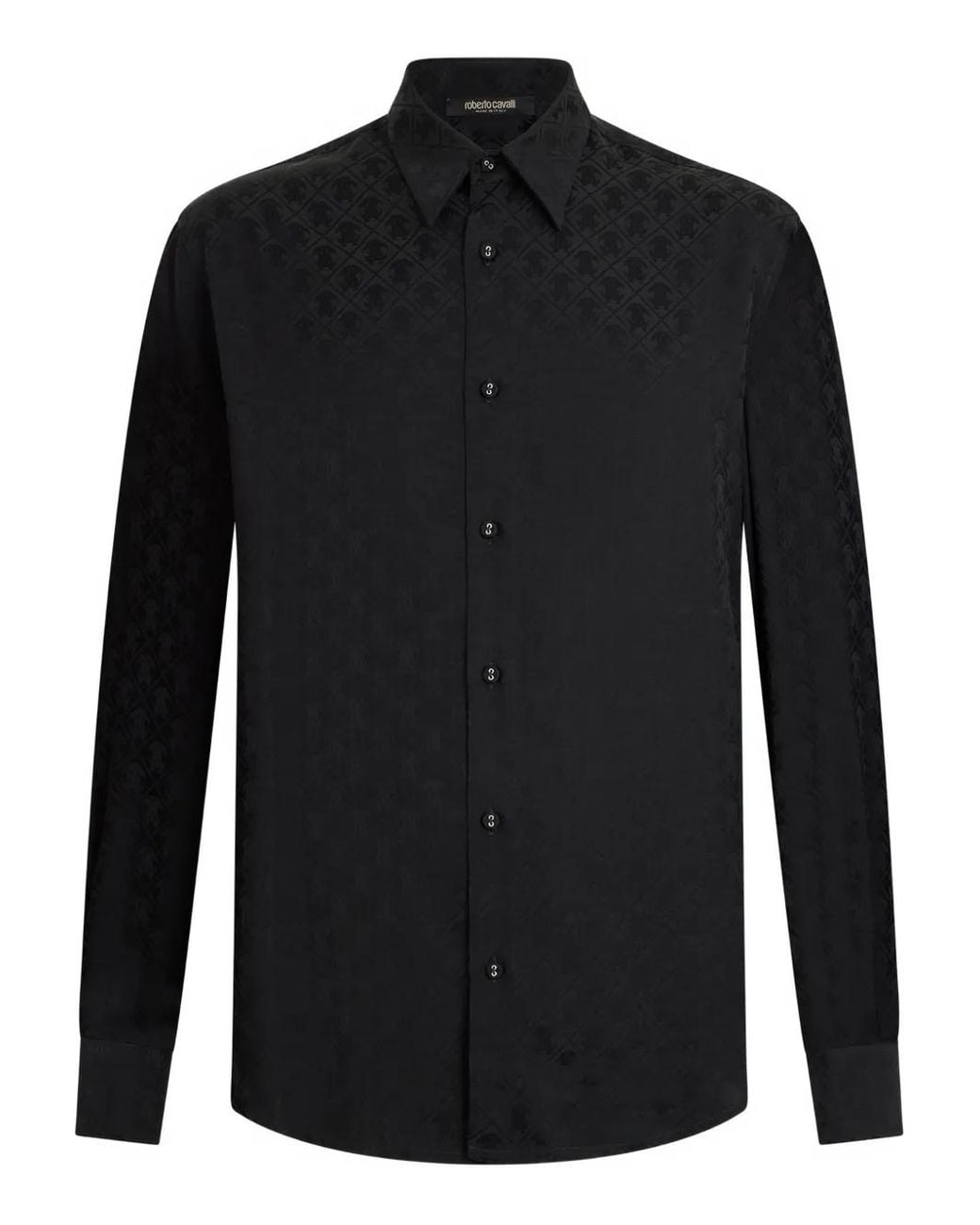 Roberto Cavalli Black Monogram-Pattern Long-Sleeve Shirt for men