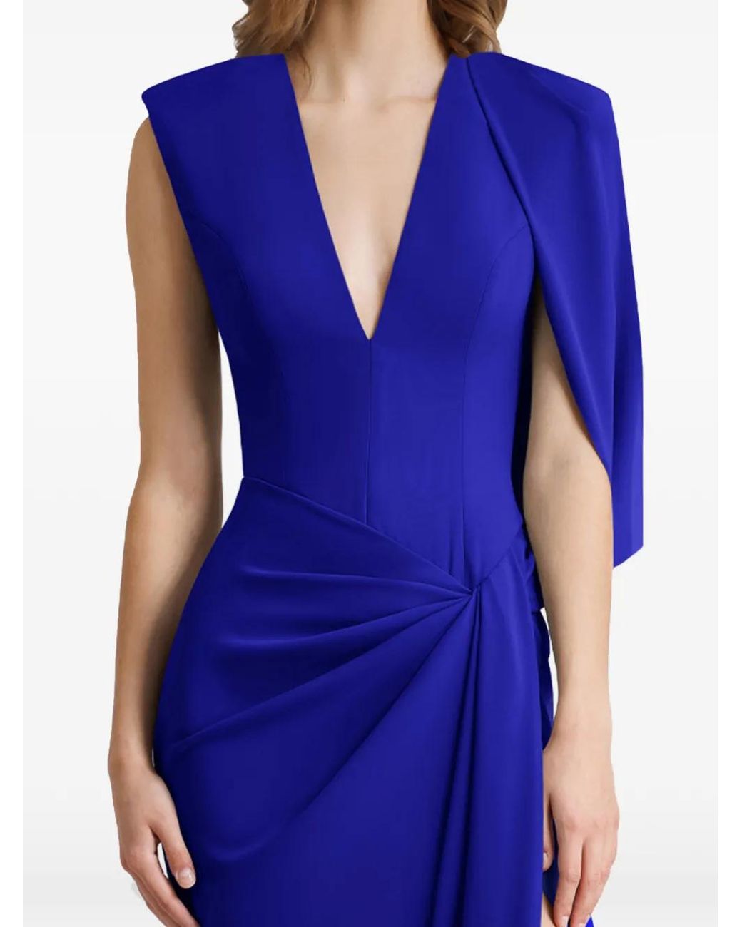 Gemy Maalouf Blue Robe Longue Drapée À Col V