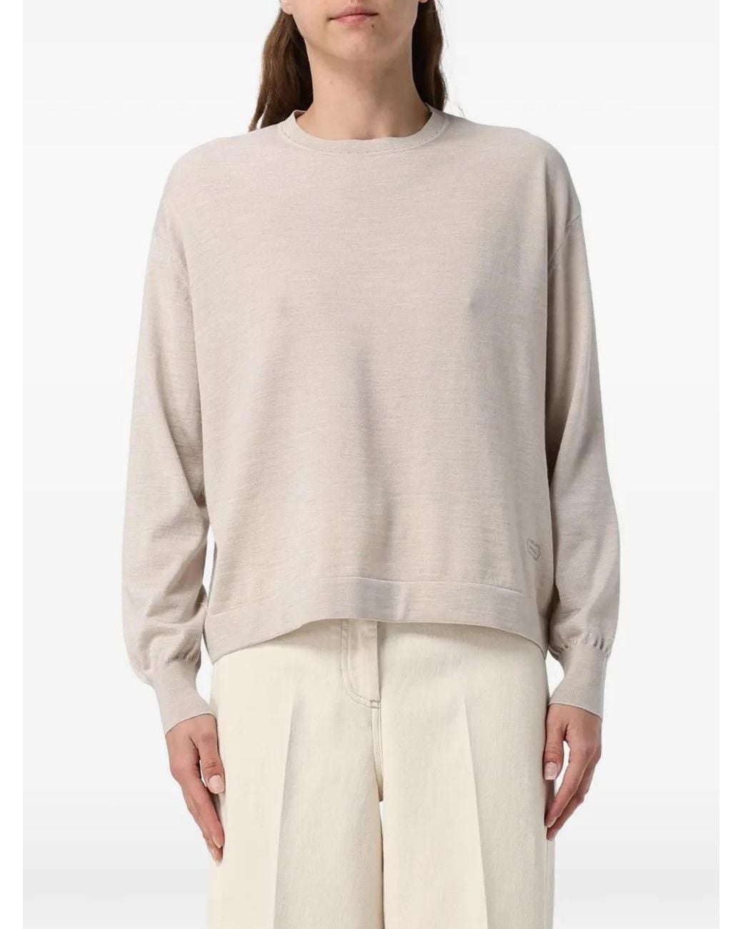 Agnona Natural Crew-Neck Long-Sleeve Sweater