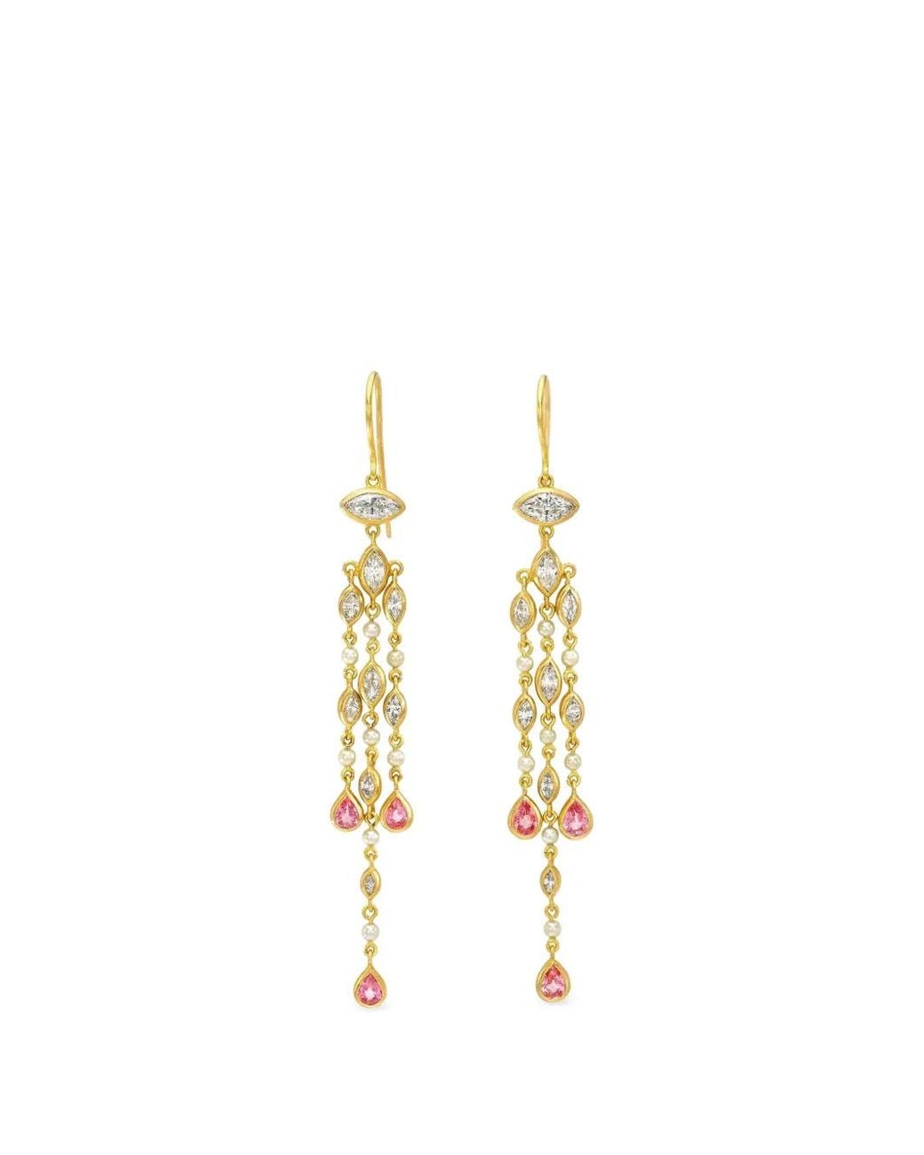 CAMILLE BEINHORN Metallic Padparadscha And Diamond Drop Earrings