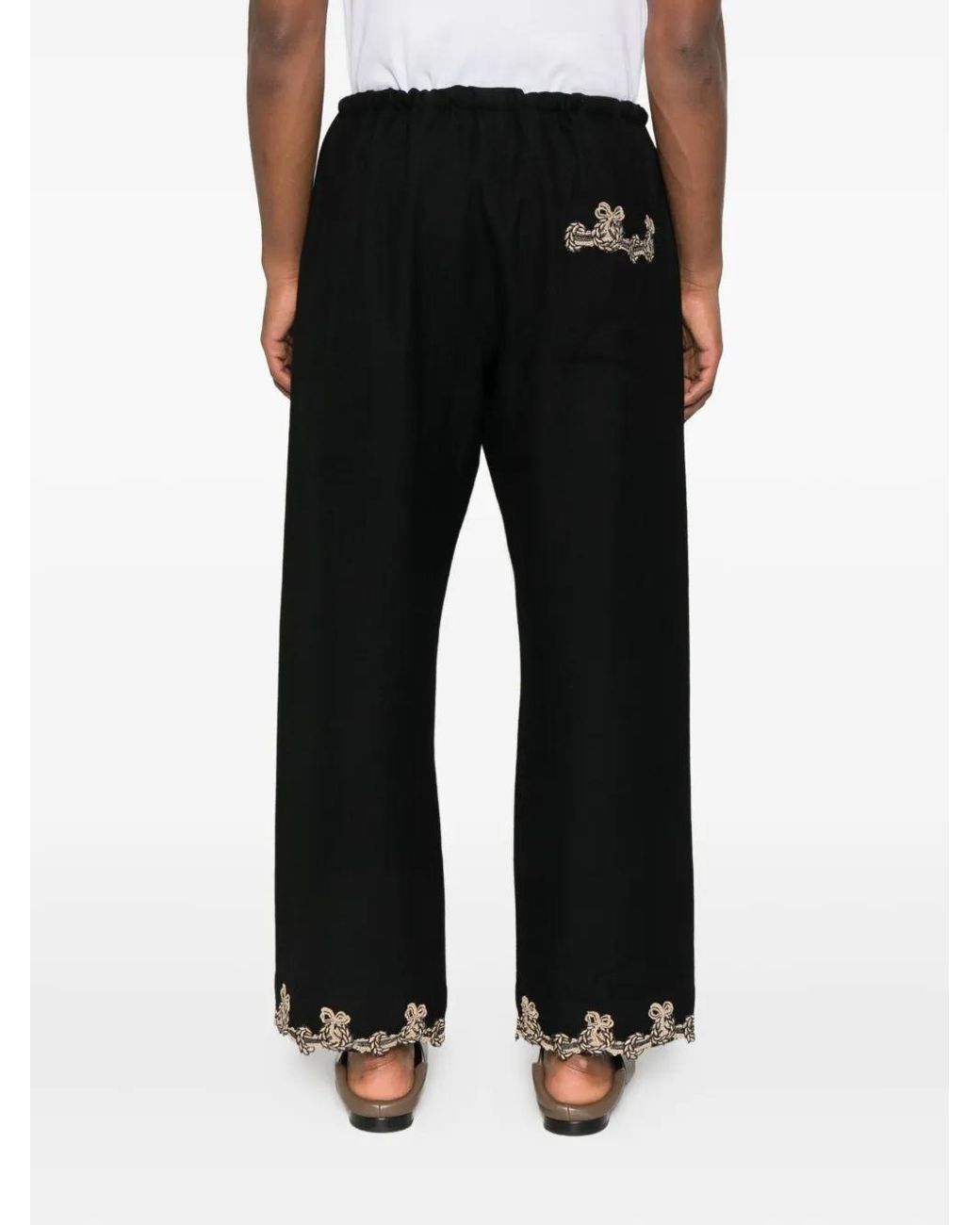 Bode Black Lace-Trimmed Drawstring Trousers for men