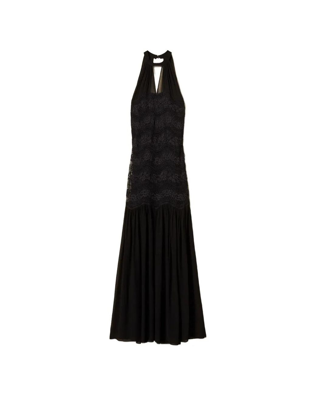 Twinset Black Long Macramé Lace And Georgette Dress