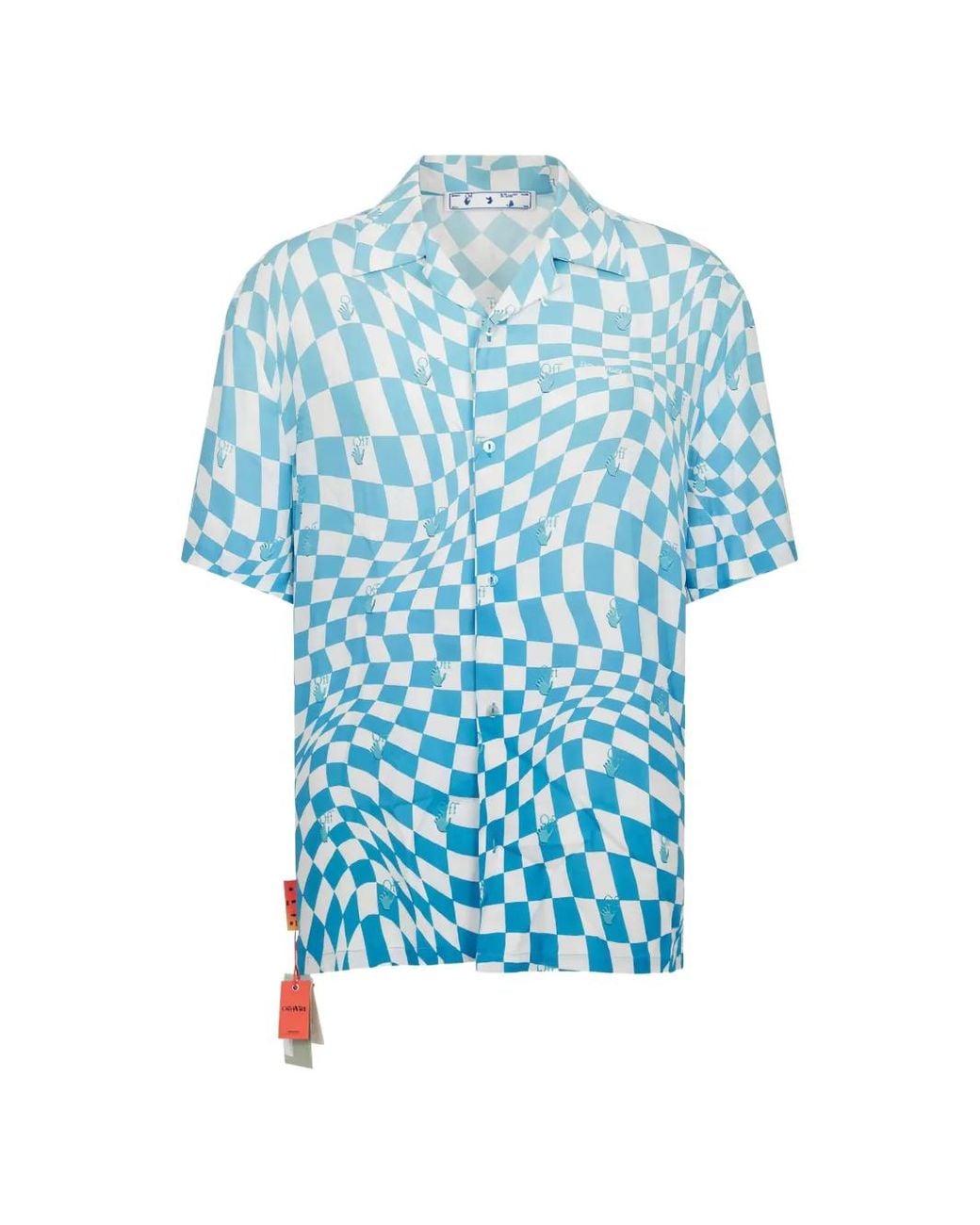 Off-White c/o Virgil Abloh Blue Checkerboard-Print Logo-Embroidered Shirt for men
