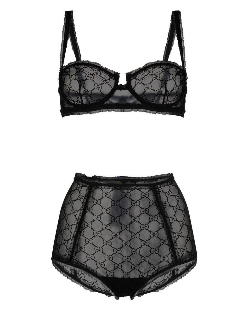 Soutien-gorge en résille à motif monogrammé brodé Gucci en coloris Noir |  Lyst