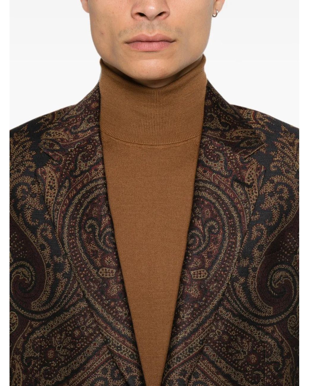Etro Brown Single-Breasted Wool-Blend Jacquard Jacket With Paisley Motif for men