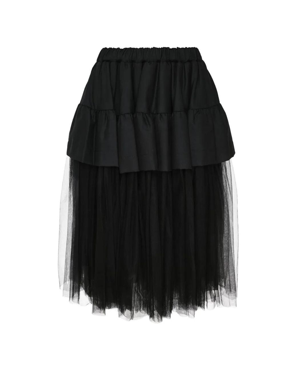 Noir Kei Ninomiya Black Jupe Mi-Longue Volantée À Empiècements En Tulle