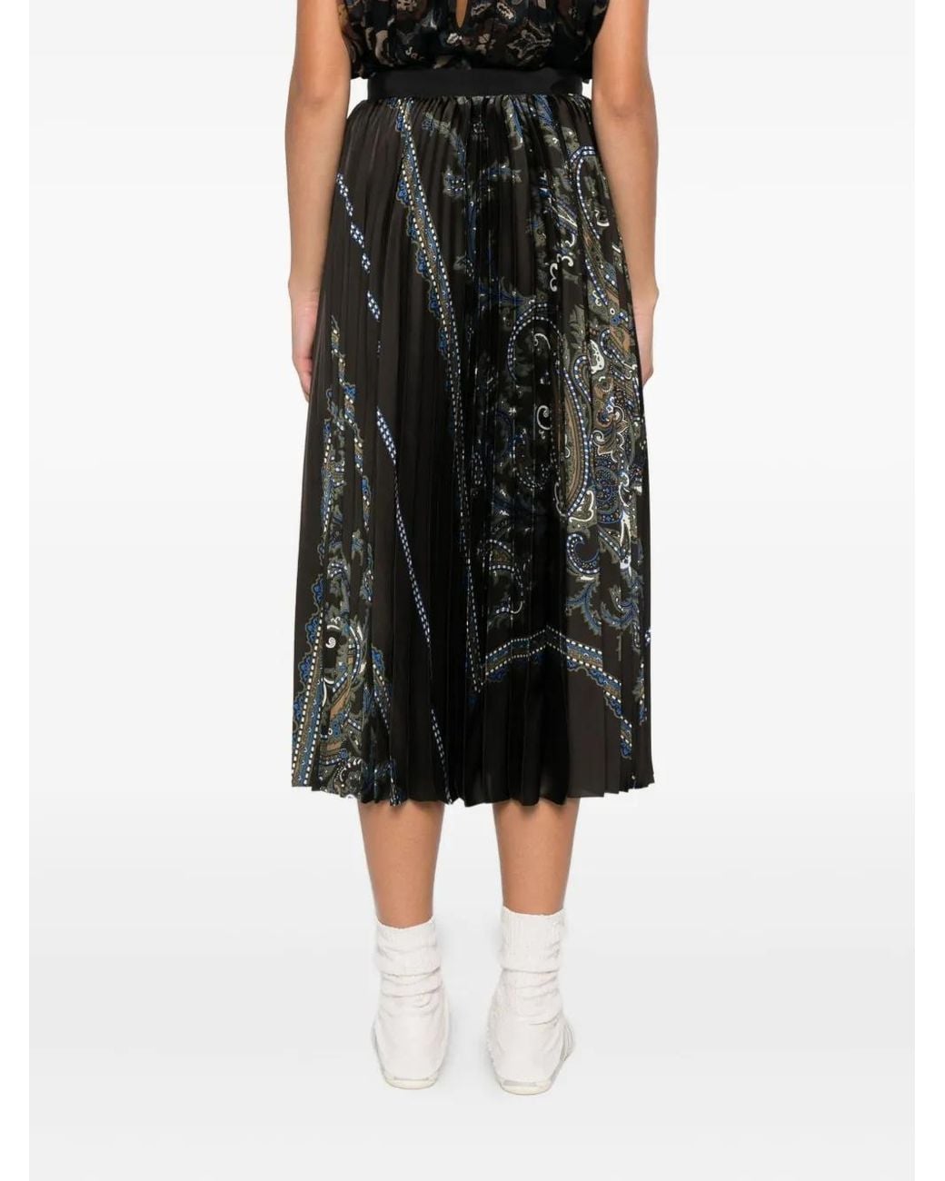 Sacai Black Paisley-Print Pleated Skirt
