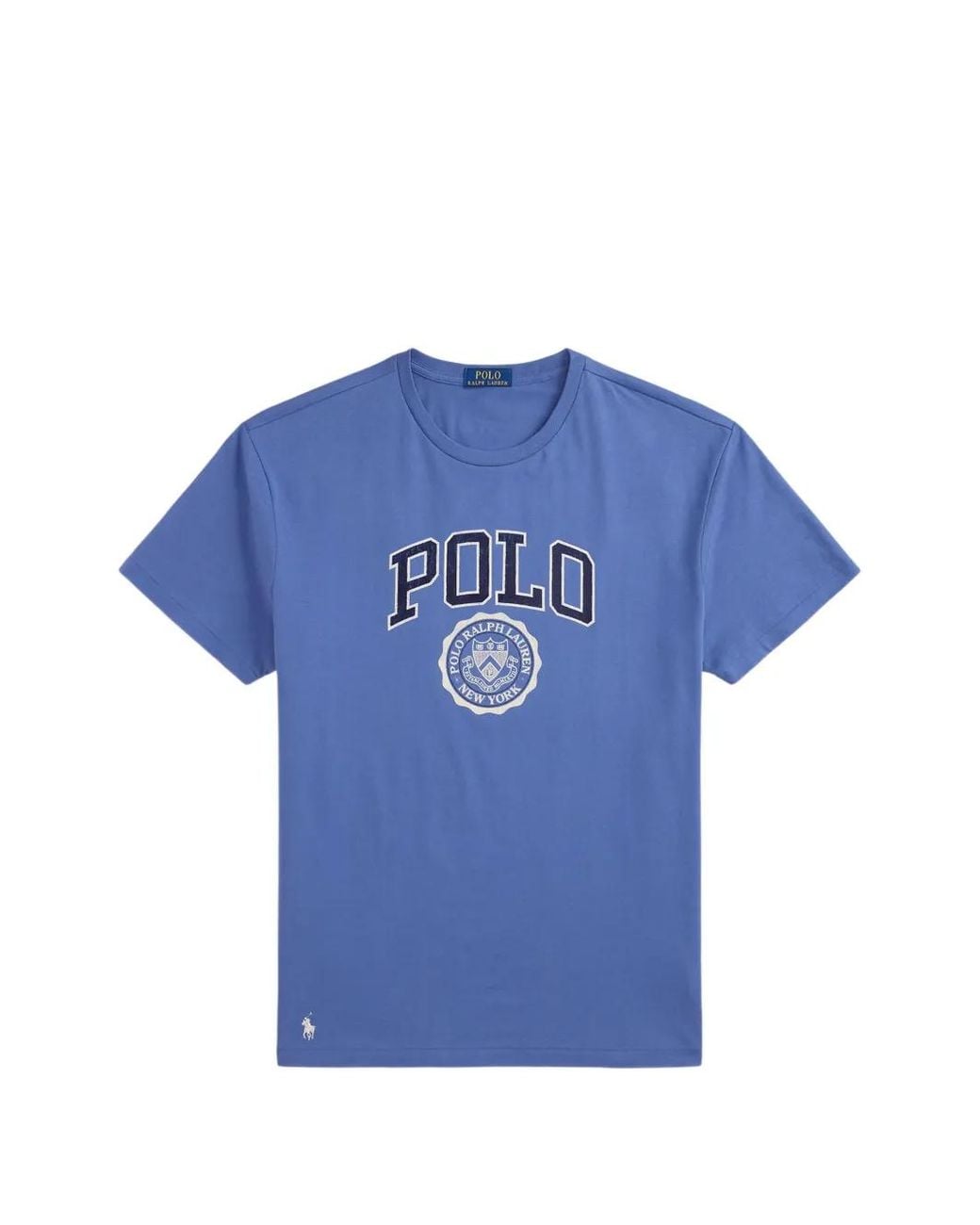 Polo Ralph Lauren Blue Logo-Flocked Crest-Print T-Shirt for men