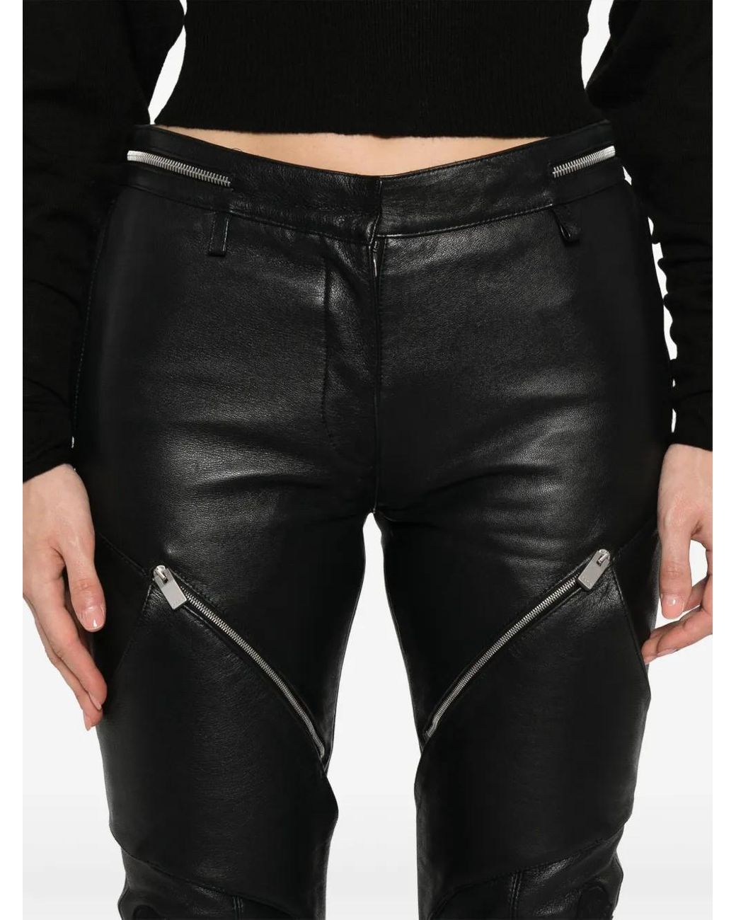 Moncler Gray Zip-Pocket Leather Trousers