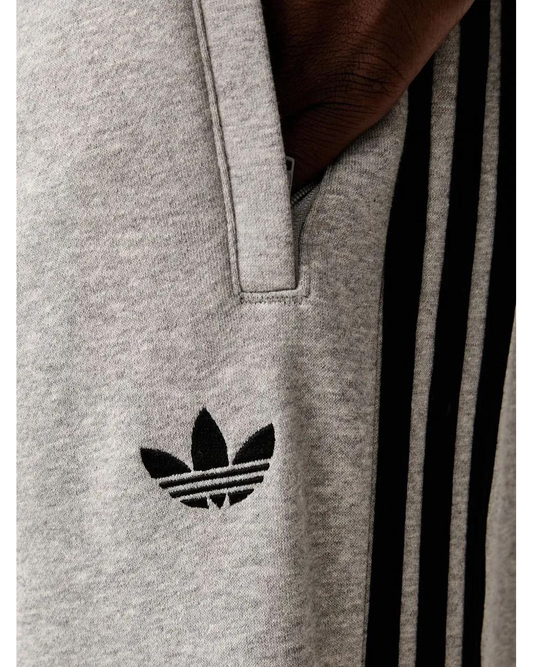 Adidas Gray Logo-Embroidered Stripe-Detail Track Pants for men