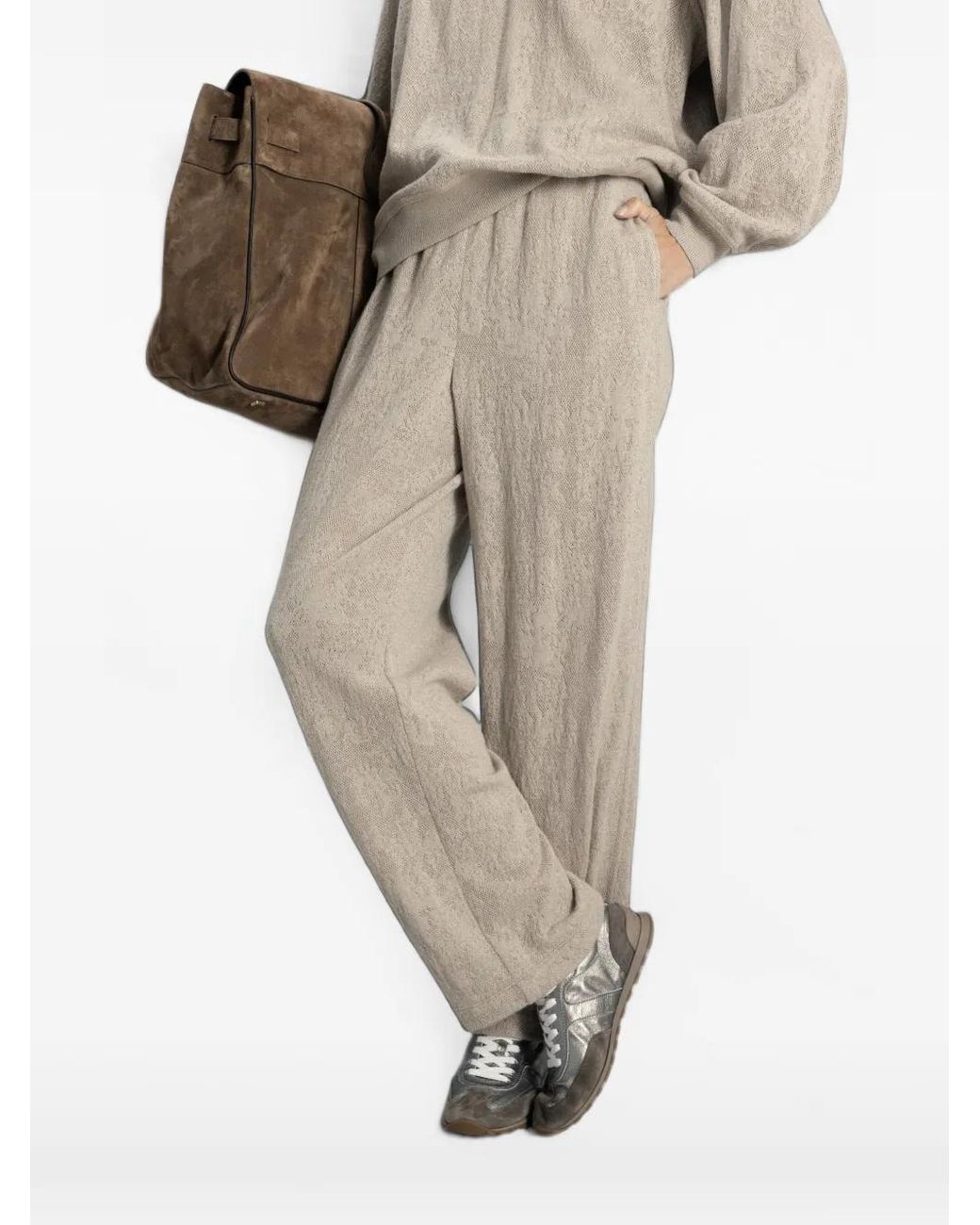 Brunello Cucinelli Natural Lace-Knit Track Pants