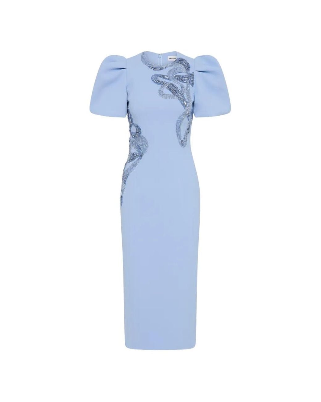 Rebecca Vallance Blue Aylin Puff Sleeve Midi Dress
