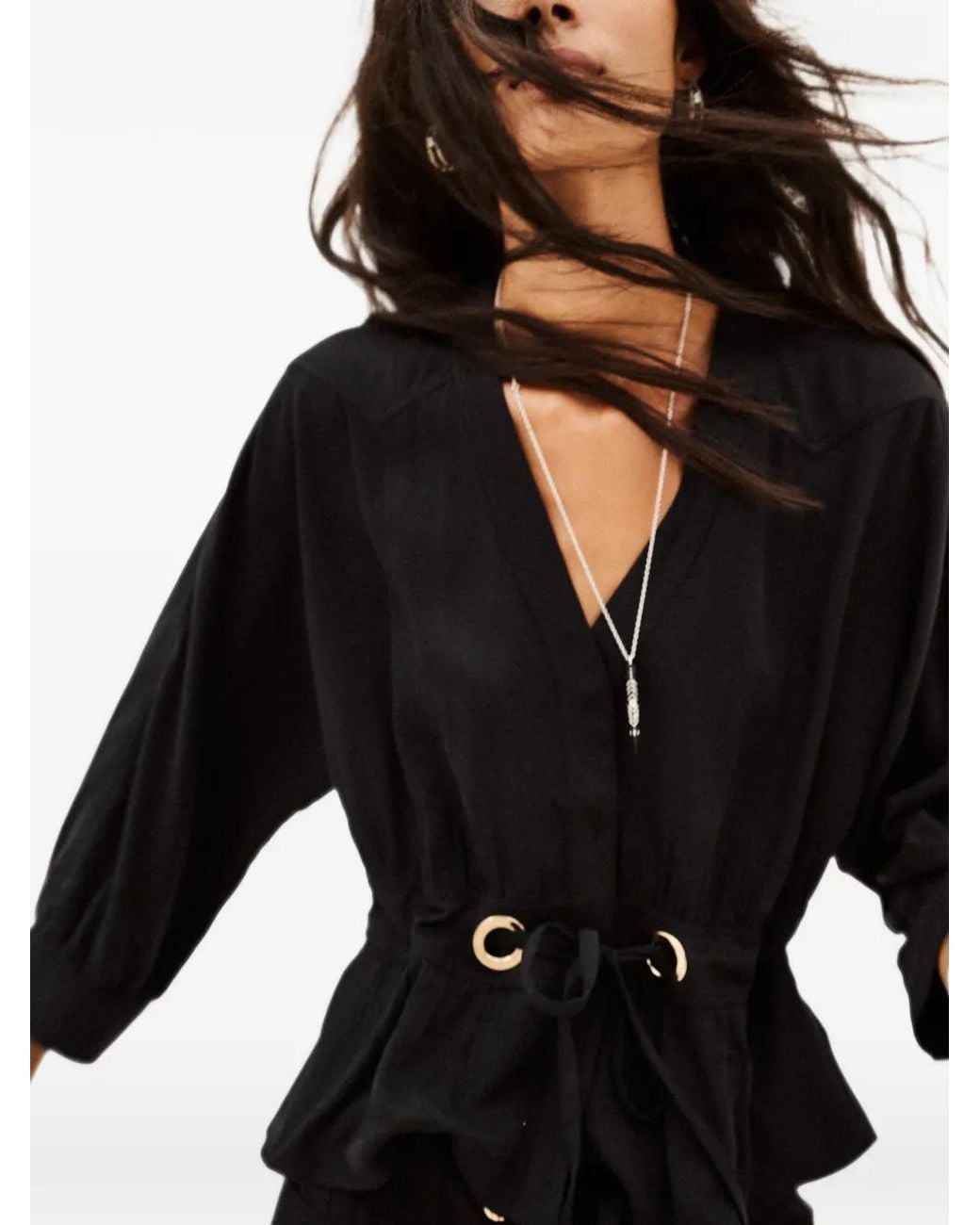 Ba&sh Black Precila Bluse Mit Bindegürtel