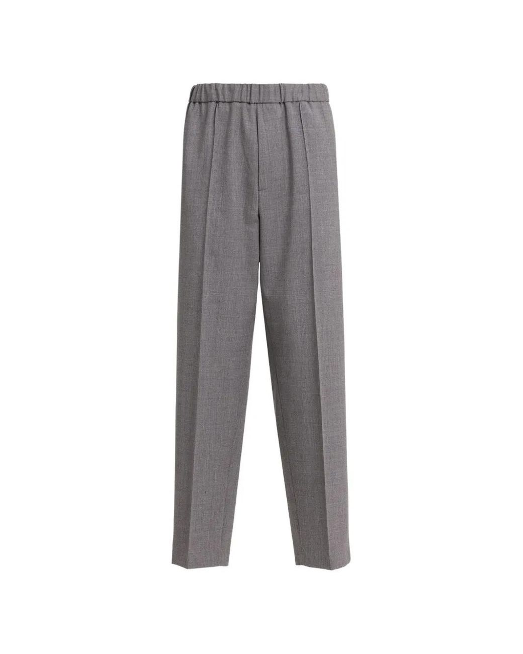 Seven Gauge Gray Drawstring-Waist Virgin-Wool Trousers for men