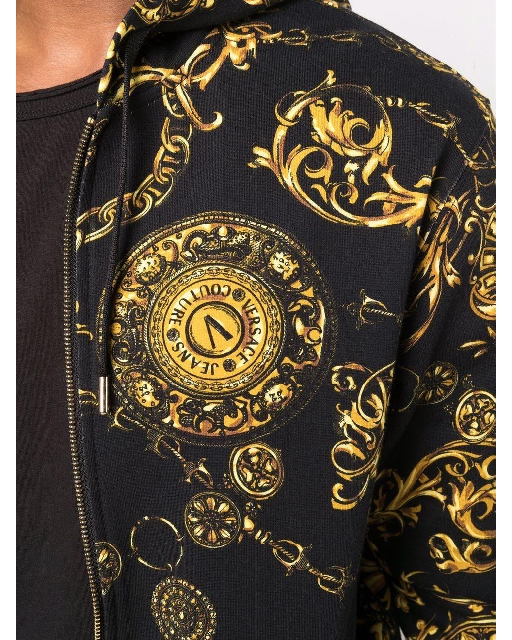 Versace Gold Baroque Print Zipped Hoodie Black for Men Lyst