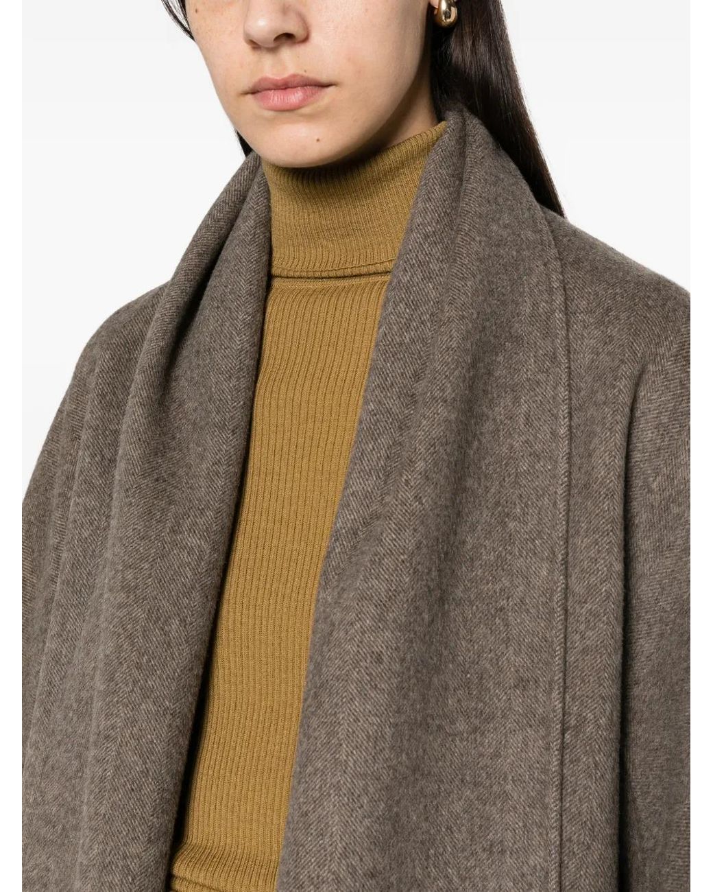 LIBERADD Brown Herringbone-Pattern Shawl-Collar Jacket