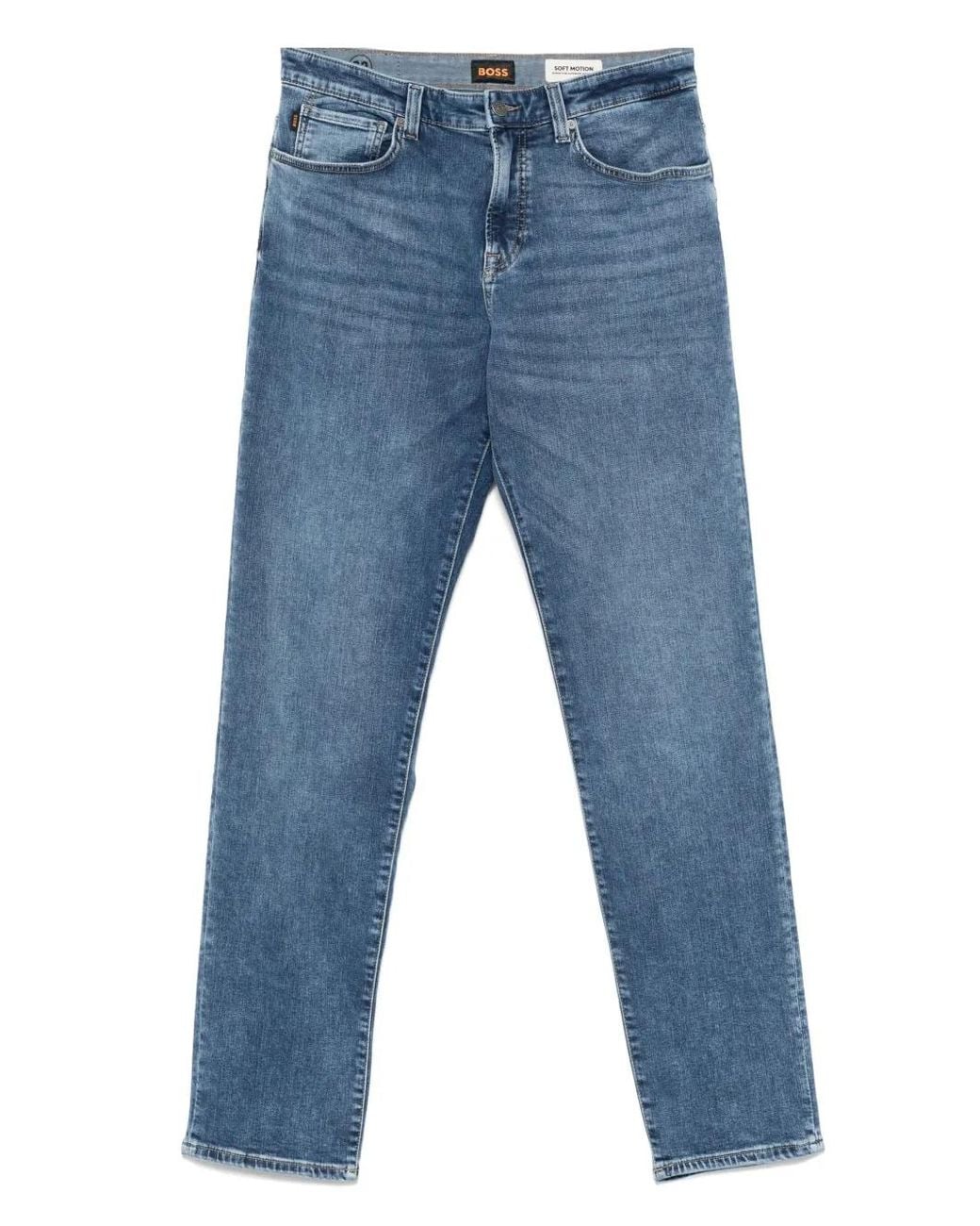 Boss Blue Whiskering-Effect Jeans for men