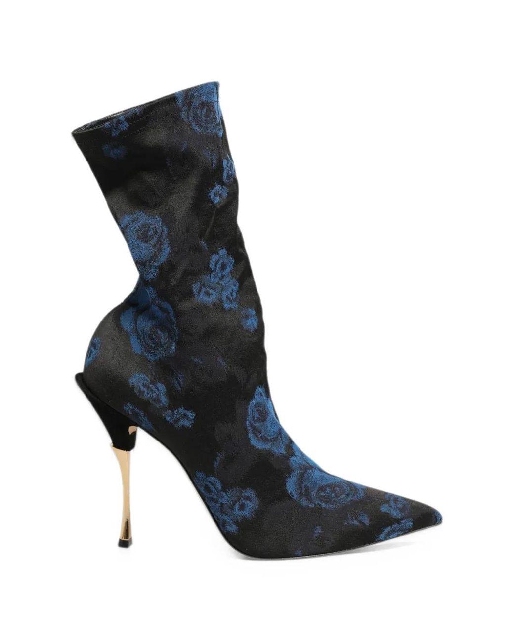 Dolce & Gabbana Blue Floral-Print Heeled Boots