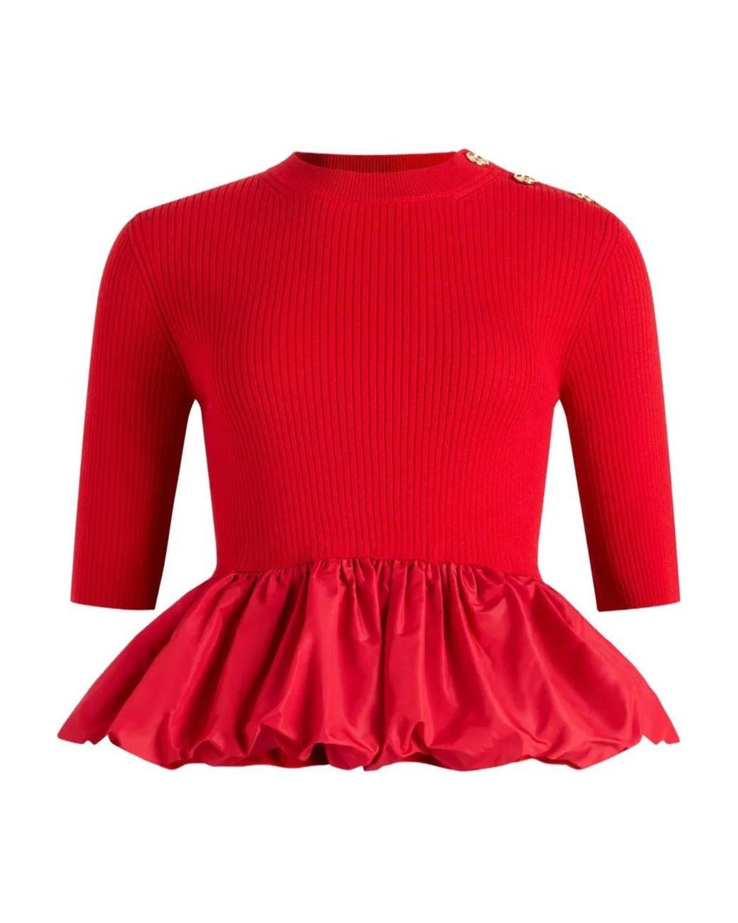 Patou Red Ruffle Hem Ribbed Jumper