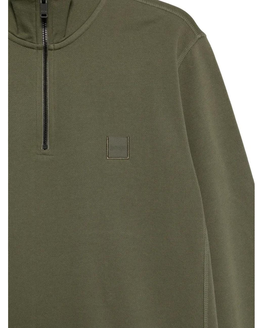 BOSS Quarter-Zip Logo-Patch Sweater in Green for Men | Lyst