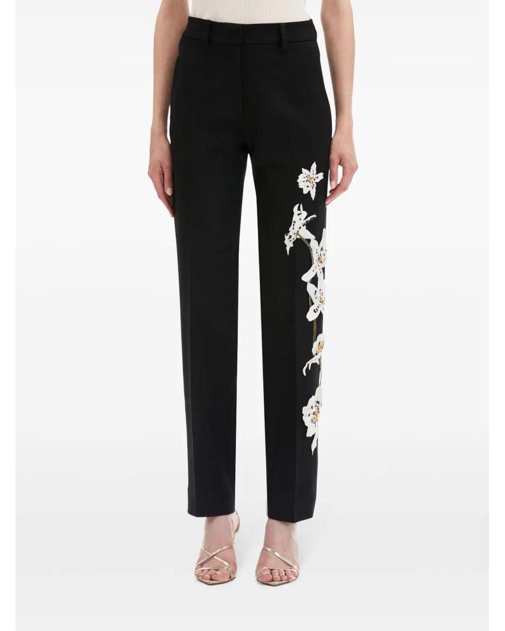 Oscar de la Renta Black Watercolor Orchid Trousers