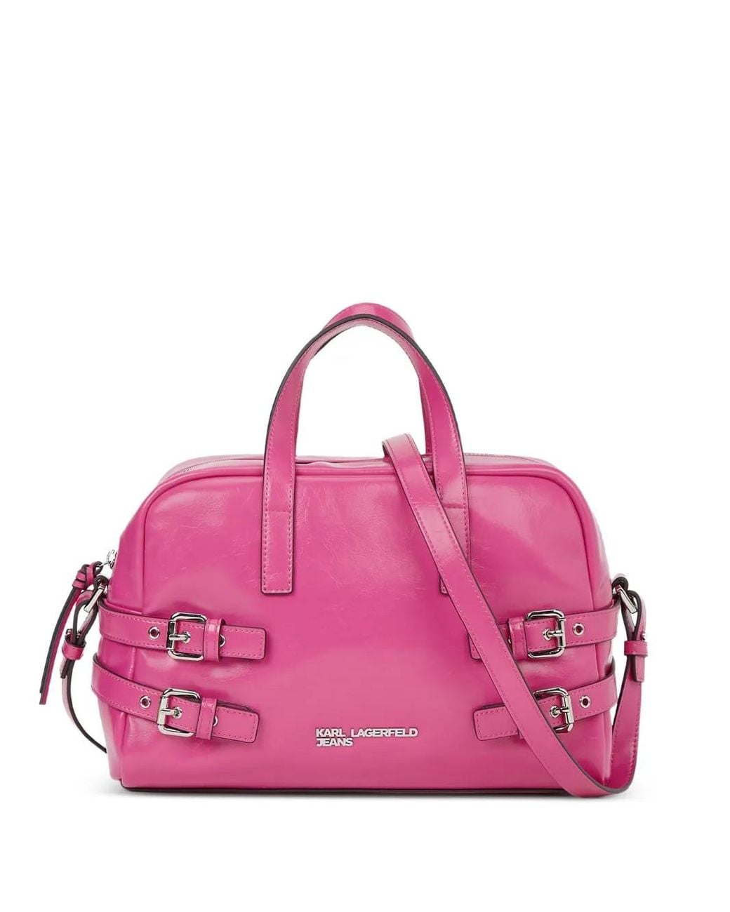 Karl Lagerfeld Pink Buckle Faux-Leather Bowling Bag