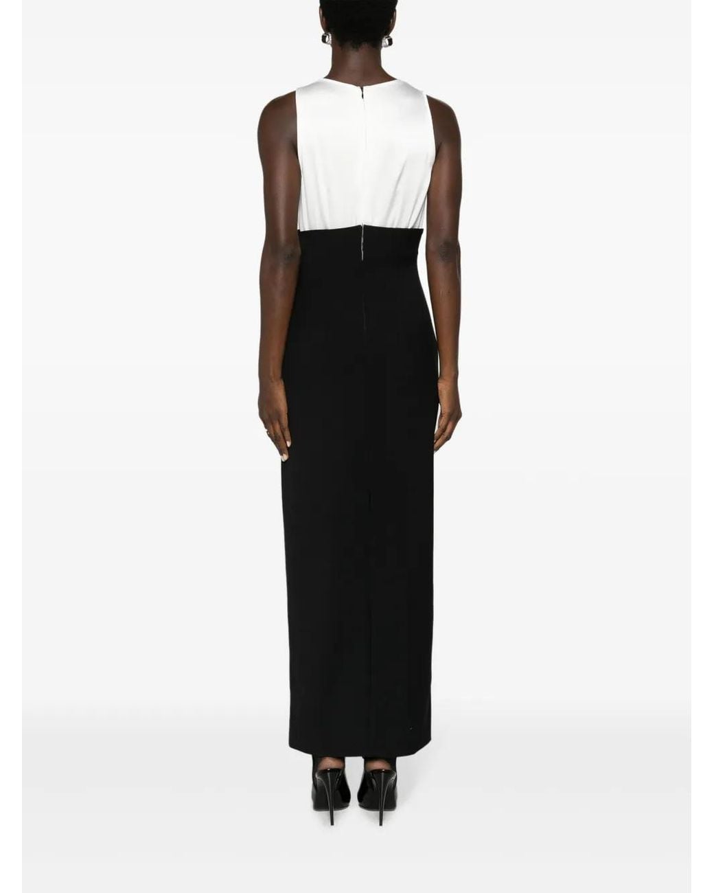 V:PM ATELIER Black Aria Two-Tone Crepe Maxi Dress