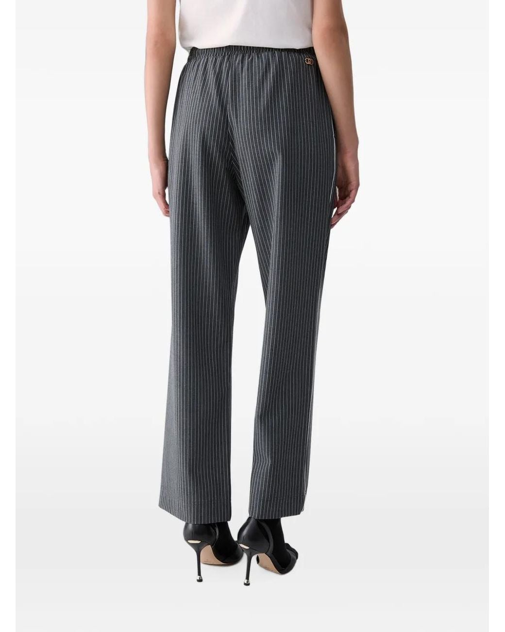 Liu Jo Blue Pinstriped Trousers With Lace Insert