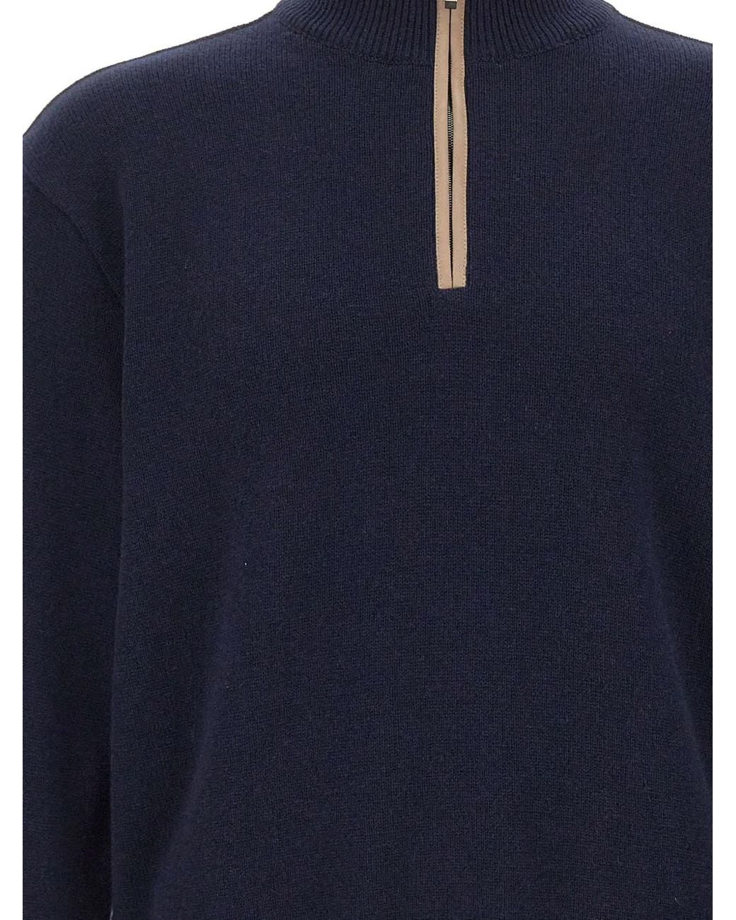 Paul & Shark Blue Half-Zip Contrast-Trim Sweater for men
