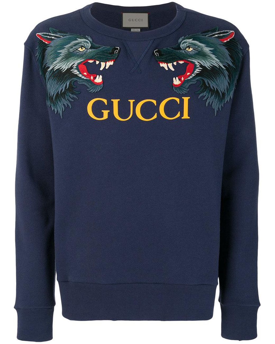 Gucci Cotton Wolf Head Appliqué Sweatshirt in Blue for Men | Lyst