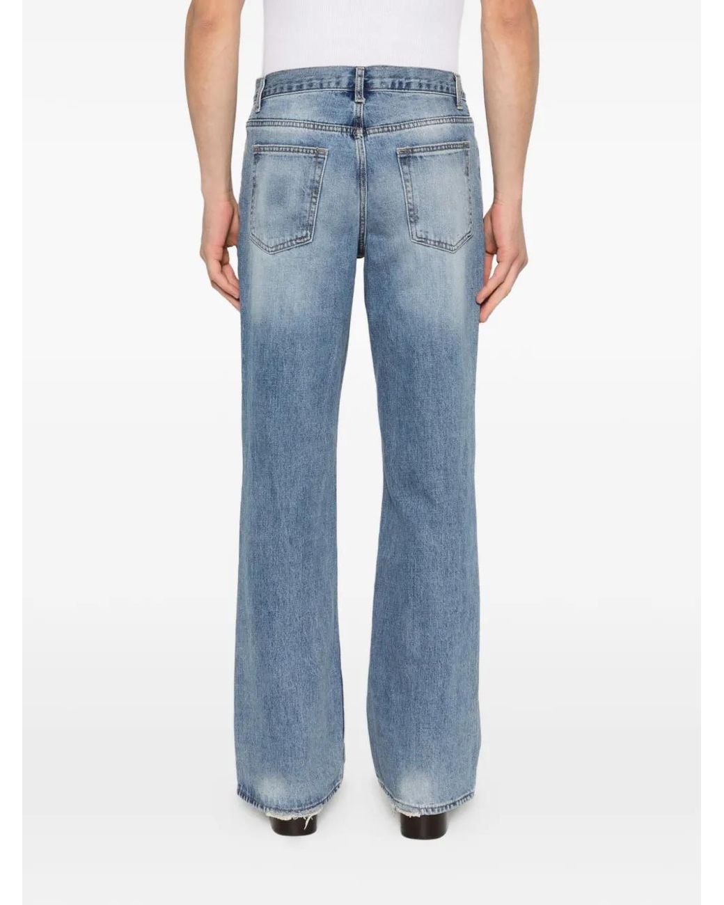 TONYWACK Blue Cotton Faded Wide- Leg Jeans for men