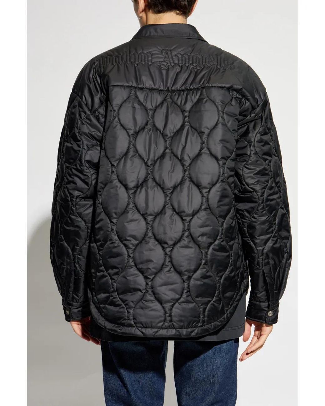 Palm Angels Black 100 Gr Embroidered-Logo Quilted Jacket for men