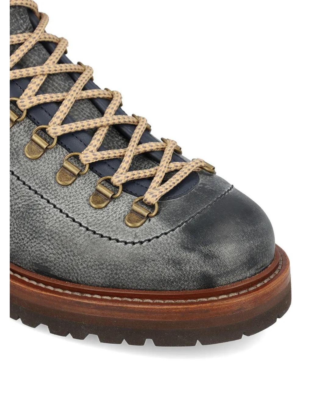 Brunello Cucinelli Gray Grained Calfskin Mountain-Style Boots With Wool And Cashmere Insert for men