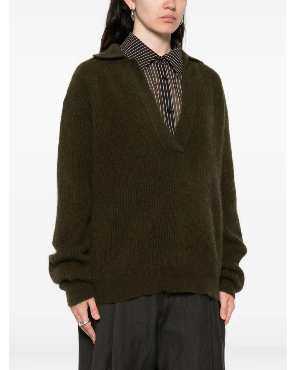 Uma Wang Green V-Neck Sweater
