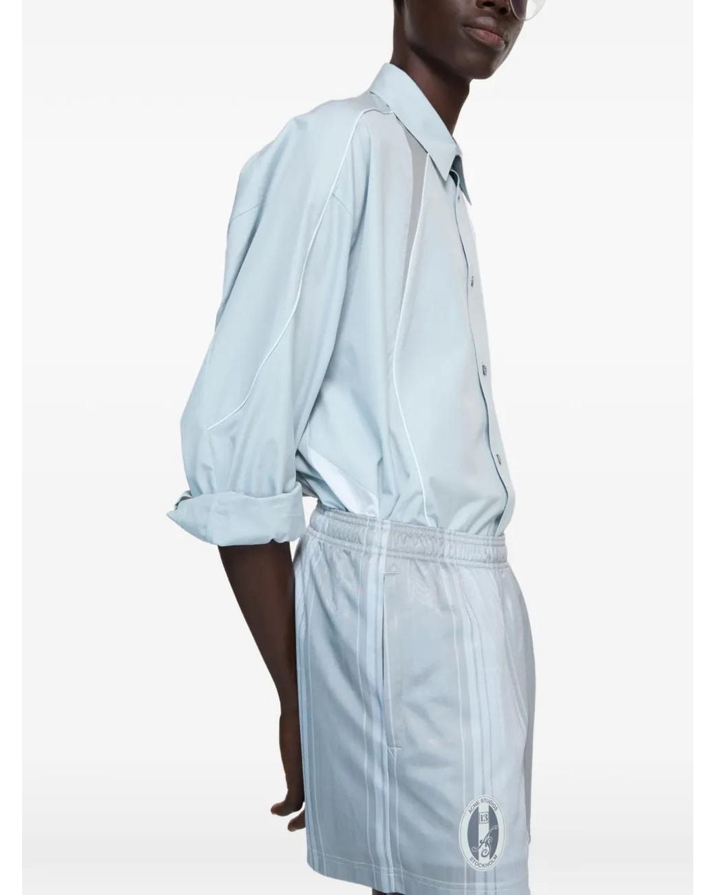 Acne Blue Striped Logo Shorts for men
