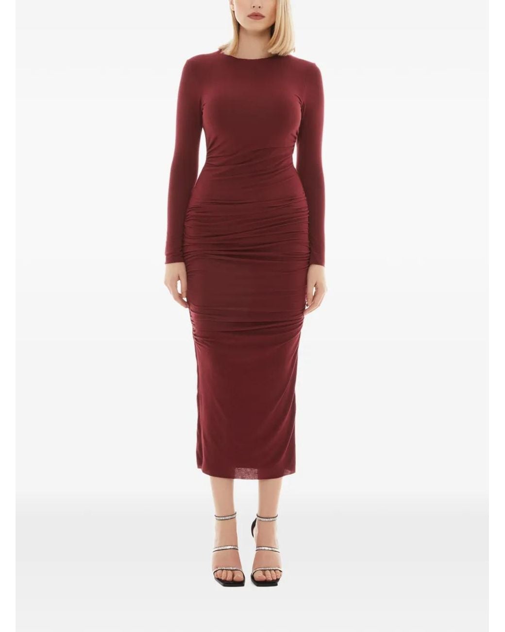 Tessitura Red Wrinkled Midi Dress