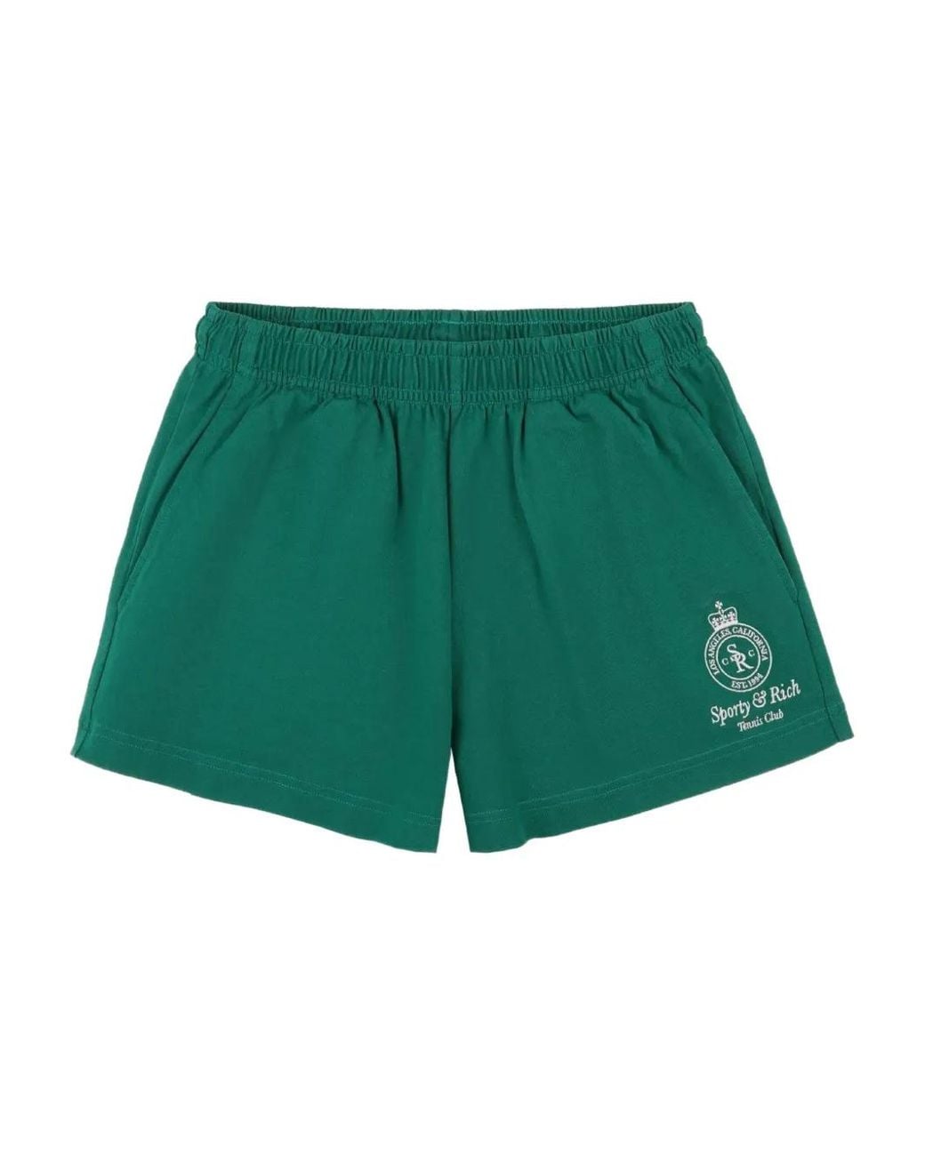 Sporty & Rich Green Logo-Embroidered Elastic-Waist Shorts