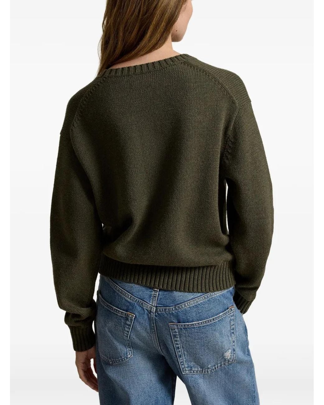 Polo Ralph Lauren Green Crewneck Sweater With Front Print, 100% Cotton