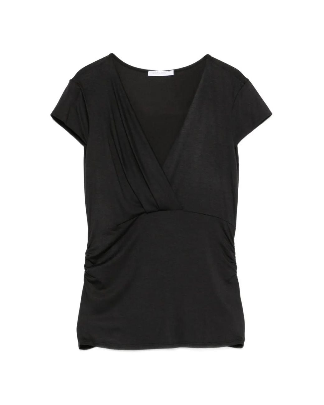 Patrizia Pepe Black V-Neck Draped Modal T-Shirt