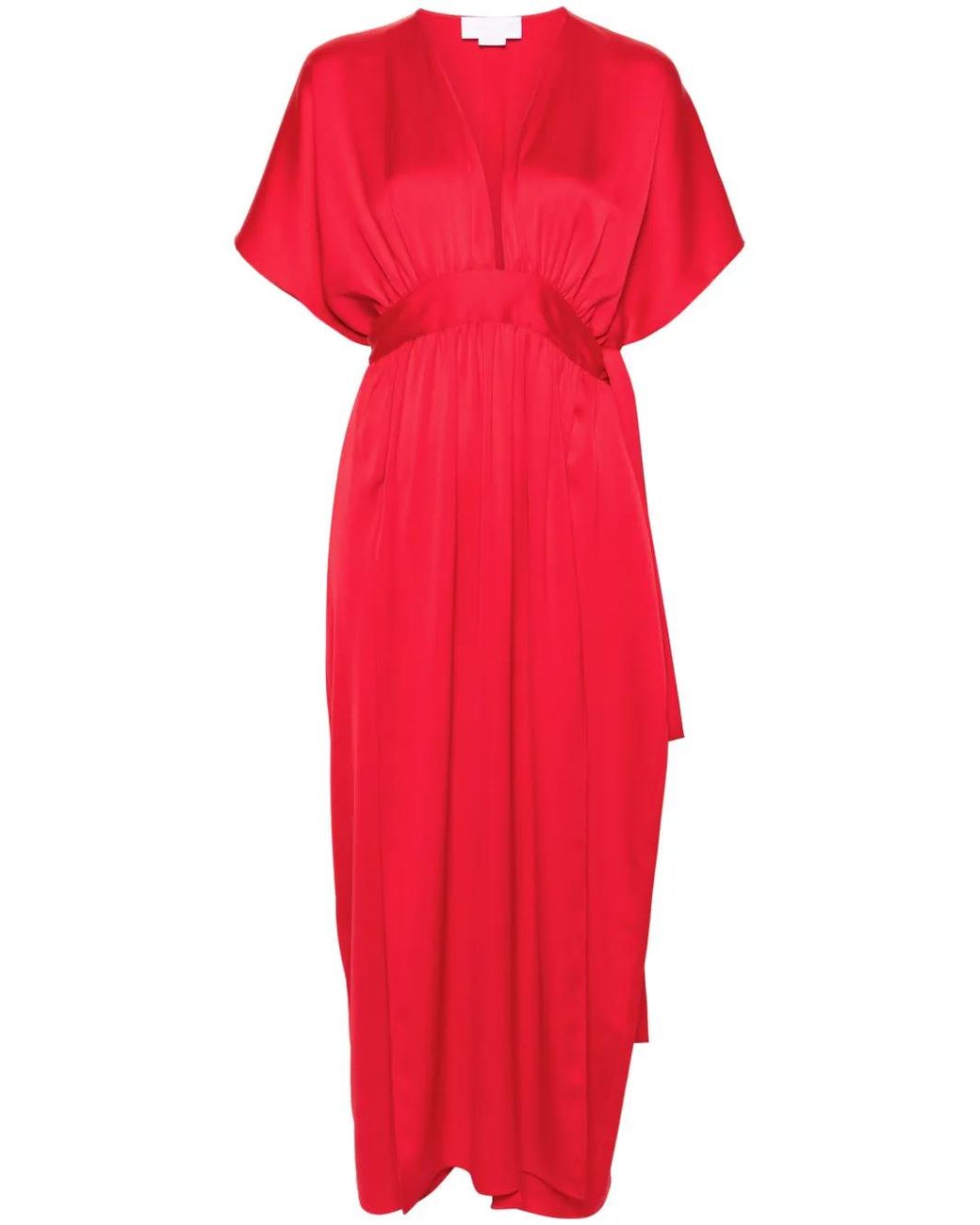 Genny Red V-Neck Satin Maxi Dress