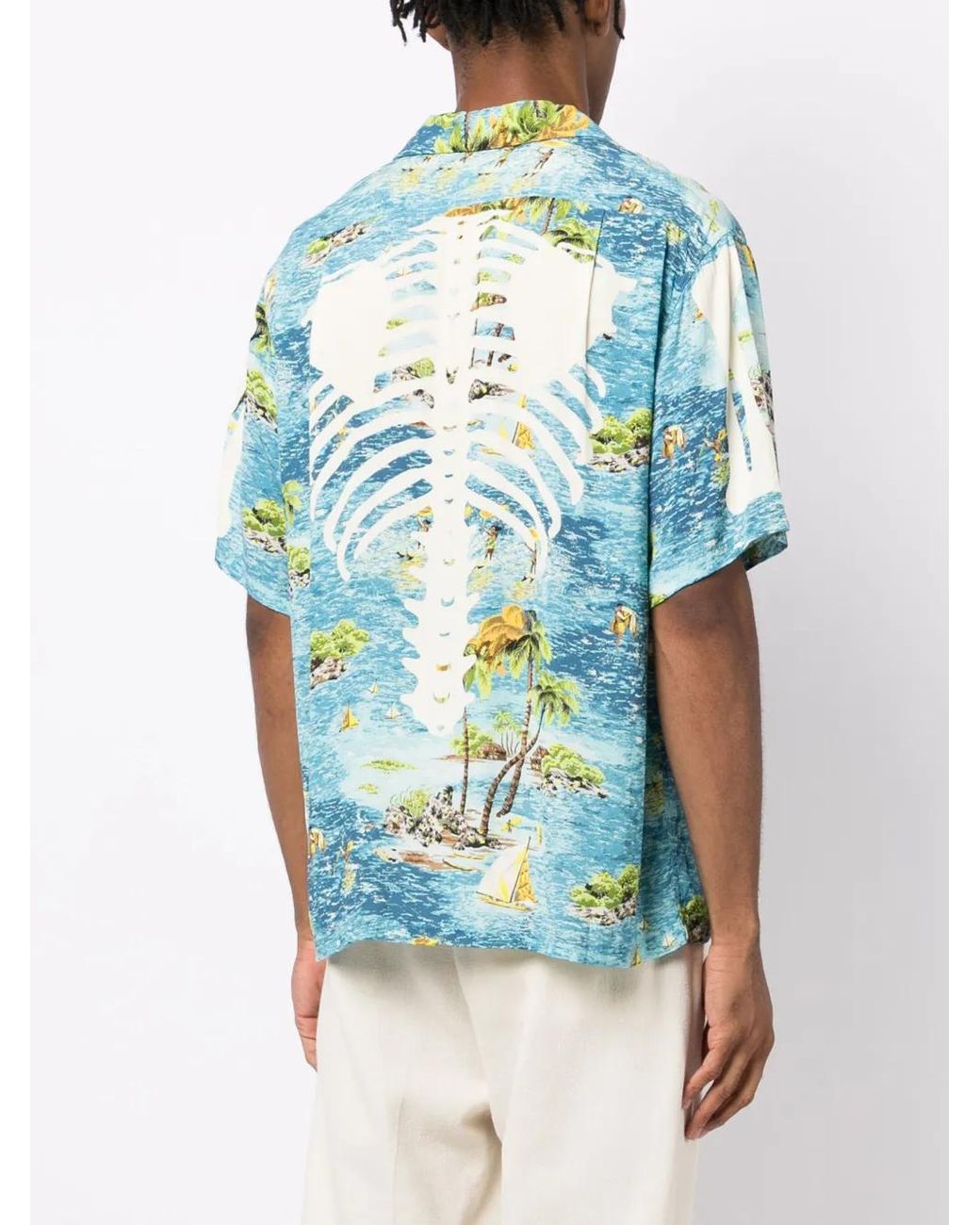 Kapital Blue Kamekameha Bone Graphic-Print Shirt for men