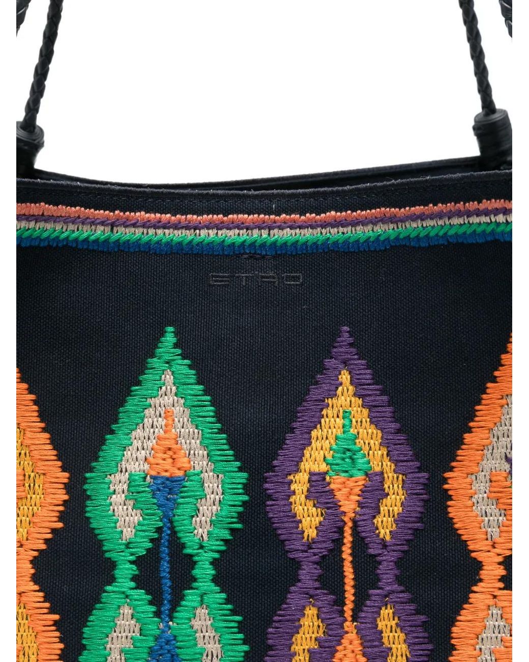 Bolso Shopper Libra Mediano De Lona Con Bordado Etro de color White