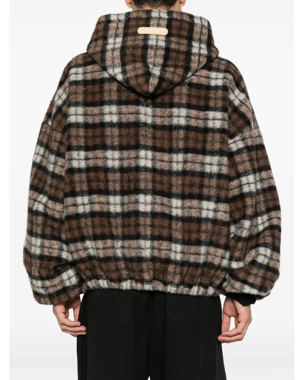 PDF Black Check-Pattern Zip-Up Hoodie for men